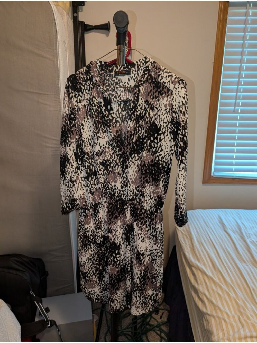 Renée C. Women’s M Abstract Animal Print Dress Black Taupe 3/4 Sleeve